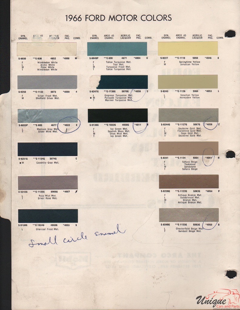 1966 Ford Paint Charts Arco 2